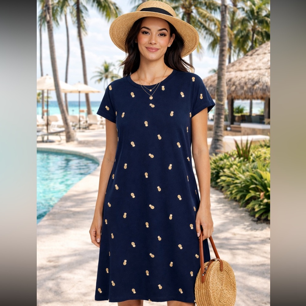 BODEN Leah Jersey T-shirt Dress French Navy Pineapple‎ Foil size 12R